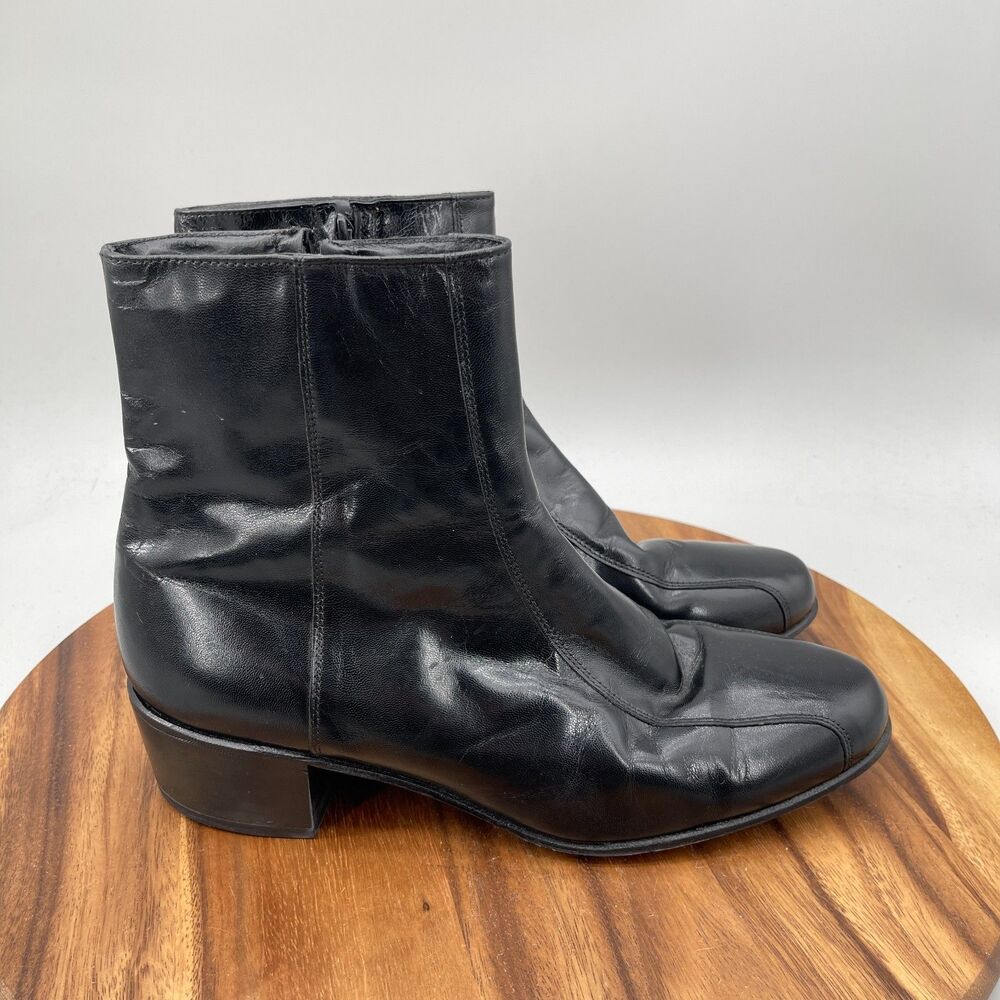 Florsheim Duke Boots Mens Size 12 3E Black Leather Side Zip Bike Toe Ankle Dress